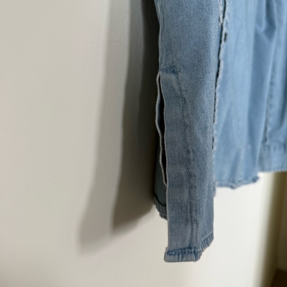 Pac Sun Boho Distressed Denim Chambray  Long Sleeve Button Down Shirt Large - Picture 6 of 12